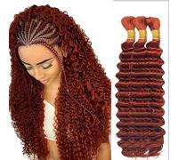 Hxxcoup 28 28 28 Inch Deep Wave Bulk Braiding Cabello humano Bundles Unprocessed #33 Reddish Brown Human Hair Extensions For Boho Braids No Weft Curly Braiding Hair 50g/bundle Total 150g