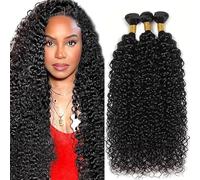 Hxxcoup 28 30 32 Pulgada Extension Humano Cabello Human Hair Bundles Kinky Curly Double Weft 1B Natural Black Minimal Tangle Unprocessed Brasileñ Virgin Hair for Woman 3 Bundle Total 300g
