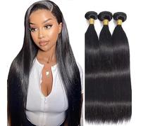 Hxxcoup 28 30 32 Pulgada Extension Humano Cabello Human Hair Bundles Straight Double Weft 1B Natural Black Minimal Tangle Unprocessed Brasileñ Virgin Hair for Woman 3 Bundle Total 300g