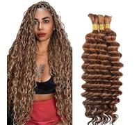 Hxxcoup 30 30 30 Zoll Deep Wave Bulk Braiding Cabello humano Bundles Unprocessed #30 Light Brown Human Hair Extensions For Boho Braids No Weft Curly Braiding Hair 50g/bundle Total 150g
