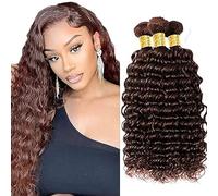 Hxxcoup 30 32 34 Inch Extension Humano Cabello Human Hair Bundles Deep Wave Double Weft #4 Chocolate Brown Minimal Tangle Unprocessed Brasileñ Virgin Hair for Woman 3 Bundle Total 300g