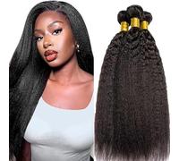 Hxxcoup 30 32 34 Inch Human Hair Extensions Cabello Humano Yaki Straight Human Hair Bundles Double Weft 1B Natural Black Unprocessed Real Virgin Hair Minimal Tangle 3 Bundle Total 300g