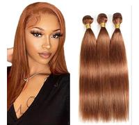 Hxxcoup #30 Light Brown Straight Human Hair Bundles Double Weft Unprocessed Brazilian Remy Hair Extensions Premium Cabello humano With Minimal Tangle 24 26 28 Inch For Women