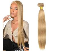 Hxxcoup 30 Pulgada Straight Bundles Human Hair Extension Tejiendo el pelo humano Double Weft Brazilian Remy Human Hair #27 Honey Blonde Minimal Tangle & Shedding For Women 100g/1pc