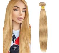 Hxxcoup 32 Inch Straight Bundles Human Hair Extension Tejiendo el pelo humano Double Weft Brazilian Remy Human Hair #27 Honey Blonde Minimal Tangle & Shedding For Women 100g/1pc