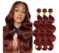 Hxxcoup #33 Reddish Brown Body Wave Human Hair Bundles Double Weft Unprocessed Brazilian Remy Hair Extensions Premium Cabello humano With Minimal Tangle 28 30 32 Inch For Women