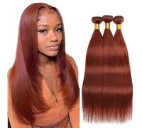 Hxxcoup #33 Reddish Brown Straight Human Hair Bundles Double Weft Unprocessed Brazilian Remy Hair Extensions Premium Cabello humano With Minimal Tangle 22 24 26 Inch For Women