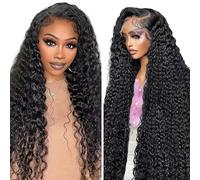 Hxxcoup 34 Inch Kinky Curly Human Hair Wig Glueless 13x1 Lace Front Wig Peluca de mujer de pelo real Unprocessed Brazilian 1B Natural Black Cabello humano Pre Plucked With Baby Hair for Woman