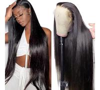 Hxxcoup 34 Pulgada Pelucas Mujer Pelo Natural Human Hair Wig Peluca Lace Front 13X4 Transparent Lace Natural Black Straight for Women Glueless Wear and Go Minimal Smell Low Shedding