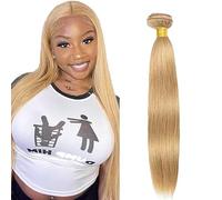 Hxxcoup 34 Pulgada Straight Bundles Human Hair Extension Tejiendo el pelo humano Double Weft Brazilian Remy Human Hair #27 Honey Blonde Minimal Tangle & Shedding For Women 100g/1pc
