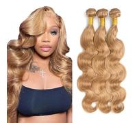 Hxxcoup Body Wave Bundles Human Hair Extension Tejiendo el pelo humano Double Weft Brazilian Virgin Hair #27 Honey Blonde Minimal Tangle&Shedding For Women 3 Bundles Total 300g 16 18 20 Inch