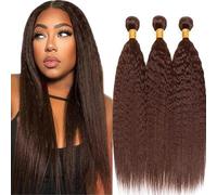 Hxxcoup Bundles Human Hair Bundles Kinky Straight Paquetes De Cabello Humano Real Hair #4 Chocolate Brown Double Weft 100g/pc 300g Total 100% Brazilian Remy Hair 24 26 28 Inch