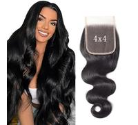Hxxcoup Closure Human Hair 4X4 Lace Closure Body Wave Natural Black Paquetes De Cabello Humano Pre Plucked with Baby Hair 100% Unprocessed Brazilian Virgin Hair No Tangle No Smell for Woman 24 Inch
