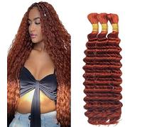 Hxxcoup Deep Wave Bulk Braiding Cabello humano Bundles Unprocessed #33 Reddish Brown Human Hair Extensions For Boho Braids No Weft Curly Braiding Hair 50g/bundle Total 150g 22 22 22 Zoll