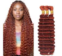 Hxxcoup Deep Wave Bulk Braiding Cabello humano Bundles Unprocessed #33 Reddish Brown Human Hair Extensions For Boho Braids No Weft Curly Braiding Hair 50g/bundle Total 150g 14 14 14 Zoll