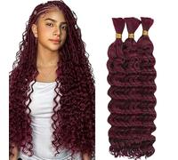 Hxxcoup Deep Wave Bulk Braiding Cabello humano Bundles Unprocessed #99j Burgundy Human Hair Extensions For Boho Braids No Weft Curly Braiding Hair 50g/bundle Total 150g 22 22 22 Zoll