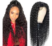 Hxxcoup Deep Wave Human Hair Wig Glueless 13x1 Lace Front Wig Peluca de mujer de pelo real Unprocessed Brazilian 1B Natural Black Cabello humano Pre Plucked With Baby Hair for Woman 16 Inch