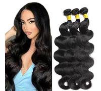 Hxxcoup Extension Humano Cabello Human Hair Bundles Body Wave Double Weft 1B Natural Black Minimal Tangle Unprocessed Brasileñ Virgin Hair for Woman 3 Bundle Total 300g 18 20 22 Inch
