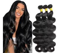 Hxxcoup Extension Humano Cabello Human Hair Bundles Body Wave Double Weft 1B Natural Black Minimal Tangle Unprocessed Brasileñ Virgin Hair for Woman 3 Bundle Total 300g 14 16 18 Inch
