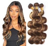 Hxxcoup Extension Humano Cabello Human Hair Bundles Body Wave Double Weft p427 Highlight Blonde Minimal Tangle Unprocessed Brasileñ Virgin Hair 3 Bundle Total 300g 16 18 20 Pulgada