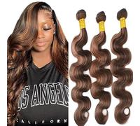 Hxxcoup Extension Humano Cabello Human Hair Bundles Body Wave Double Weft p430 Highlight Brown Minimal Tangle Unprocessed Brasileñ Virgin Hair 3 Bundle Total 300g 14 16 18 Inch