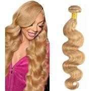 Hxxcoup Extension Humano Cabello Human Hair Bundles Body Wave Double Weft Weave #27 Honey Blonde Minimal Tangle Unprocessed Brasileñ Virgin Hair for Woman 100g/pc 18 Inch