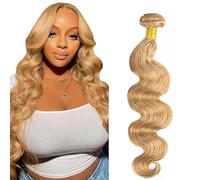 Hxxcoup Extension Humano Cabello Human Hair Bundles Body Wave Double Weft Weave #27 Honey Blonde Minimal Tangle Unprocessed Brasileñ Virgin Hair for Woman 100g/pc 16 Pulgada