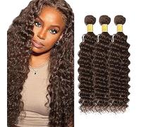 Hxxcoup Extension Humano Cabello Human Hair Bundles Deep Wave Double Weft #4 Chocolate Brown Minimal Tangle Unprocessed Brasileñ Virgin Hair for Woman 3 Bundle Total 300g 12 14 16 Pulgada