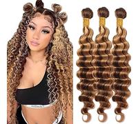 Hxxcoup Extension Humano Cabello Human Hair Bundles Deep Wave Double Weft p427 Highlight Blonde Minimal Tangle Unprocessed Brasileñ Virgin Hair 3 Bundle Total 300g 18 20 22 Inch