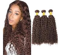 Hxxcoup Extension Humano Cabello Human Hair Bundles Kinky Curly Double Weft #4 Chocolate Brown Minimal Tangle Unprocessed Brasileñ Virgin Hair 3 Bundle Total 300g 20 22 24 Pulgada