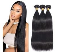 Hxxcoup Extension Humano Cabello Human Hair Bundles Straight Double Weft 1B Natural Black Minimal Tangle Unprocessed Brasileñ Virgin Hair for Woman 3 Bundle Total 300g 12 14 16 Pulgada