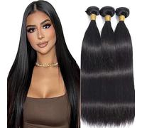 Hxxcoup Extension Humano Cabello Human Hair Bundles Straight Double Weft 1B Natural Black Minimal Tangle Unprocessed Brasileñ Virgin Hair for Woman 3 Bundle Total 300g 18 20 22 Inch