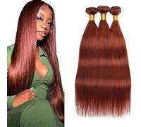 Hxxcoup Extensiones de cabello humano de 26 a 28 a 30 pulgadas, extensiones de pelo natural liso brasileño virgen humano, color marrón rojizo, doble trama para mujer, 3 paquetes, total 300 g