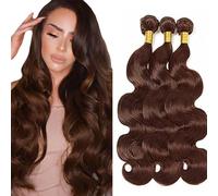 Hxxcoup Extensiones de cabello natural ondulado brasileño virgen humano, 28, 30 o 32 pulgadas, extensiones de pelo humano brasileño, color marrón chocolate, doble trama para mujer, 3 paquetes, total