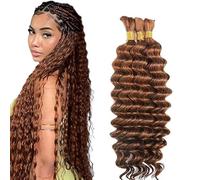 Hxxcoup Human Braiding Hair for Boho Braids Deep Wave Bulk Total 150g 3 Bundles 24 24 24 Inch Human Hair Extension Cabello Humano Unprocessed No Weft #30 Light Brown for Women