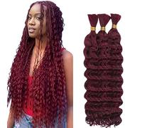Hxxcoup Human Braiding Hair for Boho Braids Deep Wave Bulk Total 150g 3 Bundles 24 24 24 Inch Human Hair Extension Cabello Humano Unprocessed No Weft #99J Burgundy for Women
