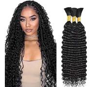 Hxxcoup Human Braiding Hair for Boho Braids Deep Wave Bulk Total 150g 3 Bundles 28 28 28 Inch Human Hair Extension Cabello Humano Unprocessed No Weft Nautral Black Color for Women