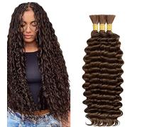 Hxxcoup Human Braiding Hair for Boho Braids Deep Wave Bulk Total 150g 3 Bundles 30 30 30 Inch Human Hair Extension Cabello Humano Unprocessed No Weft #4 Chocolate Brown for Women