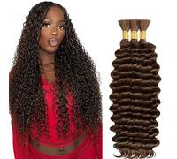 Hxxcoup Human Braiding Hair for Boho Braids Deep Wave Bulk Total 150g 3 Bundles 34 34 34 Inch Human Hair Extension Cabello Humano Unprocessed No Weft #4 Chocolate Brown for Women