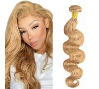 Hxxcoup Human Hair Bundles Sew in Bundles Human Hair Body Wave Extensiones Pelo Natural #27 Blonde Double Weft Extensions for Women Minimal Smell Minimal Tangle 14 Inch