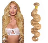 Hxxcoup Human Hair Bundles Sew in Bundles Human Hair Body Wave Extensiones Pelo Natural #27 Blonde Double Weft Extensions for Women Minimal Smell Minimal Tangle 28 Inch