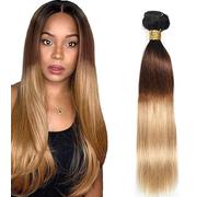 Hxxcoup Human Hair Bundles Sew in Bundles Human Hair Straight Extensiones Pelo Natural 1B/4/27 Blonde Double Weft Extensions for Women Minimal Smell Minimal Tangle 18 Inch