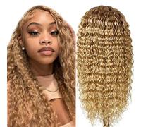 Hxxcoup Human Hair Wig #27 Honey Blonde Deep Wave 13X4 Lace Front Peluca de mujer de pelo real peluca de alta artesanía peluca Glueless Wig For Women 26 Zoll