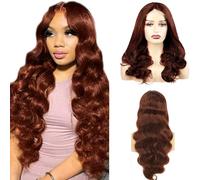 Hxxcoup Human Hair Wig #33 Reddish Brown Body Wave 4x1 Lace Front Peluca de mujer de pelo real peluca de alta artesanía peluca Glueless Wig For Women 32 Zoll