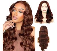 Hxxcoup Human Hair Wig #33 Reddish Brown Body Wave 4x1 Lace Front Peluca de mujer de pelo real peluca de alta artesanía peluca Glueless Wig For Women 34 Zoll