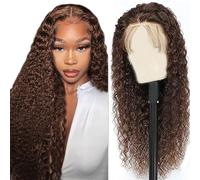 Hxxcoup Human Hair Wig #4 Chocolate Brown Water Wave 4x1 Lace Front Peluca de mujer de pelo real peluca de alta artesanía peluca Glueless Wig For Women 32 Zoll