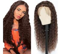 Hxxcoup Human Hair Wig #4 Chocolate Brown Water Wave 4x1 Lace Front Peluca de mujer de pelo real peluca de alta artesanía peluca Glueless Wig For Women 30 Zoll
