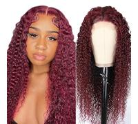 Hxxcoup Human Hair Wig #99j Burgundy Kinky Curly 4x1 Lace Front Peluca de mujer de pelo real peluca de alta artesanía peluca Glueless Wig For Women 26 Zoll
