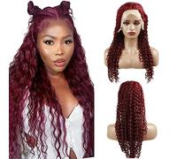 Hxxcoup Human Hair Wig #99j Burgundy Water Wave 13X1 Lace Front Peluca de mujer de pelo real peluca de alta artesanía peluca Glueless Wig For Women 20 Zoll