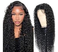 Hxxcoup Human Hair Wig Curly Wave Natural Black Humano Peluca Cabello 5X5 Lace Front Pelucas Mujer Pelo 100% Unprocessed Brazilian Virgin Hair Glueless Wear and Go No Smell 30 Inch